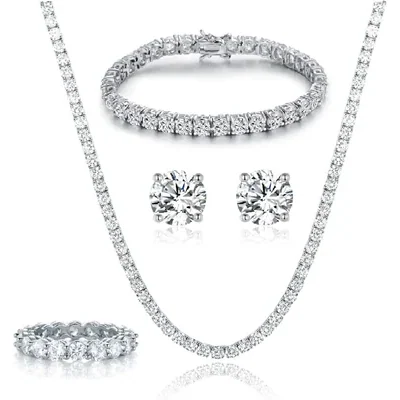Four-Piece Tennis Set with Band Ring by Gemsme, White