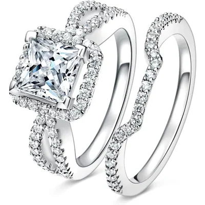 Split-Band Halo Bridal Set by Gemsme