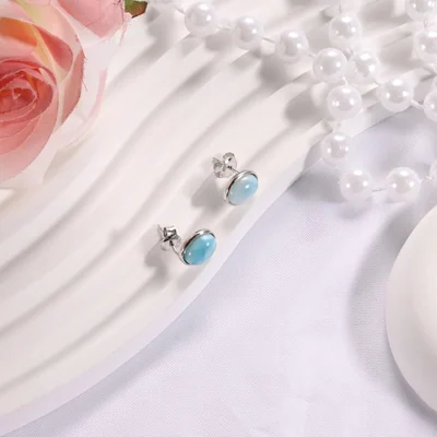 Larimar Stud Earrings by Gemsme, Oval-6x8mm