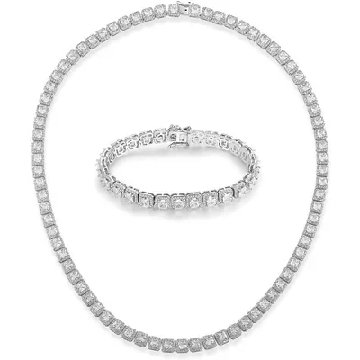 Tennis Bracelet and Stud Set by Gemsme, White Gold