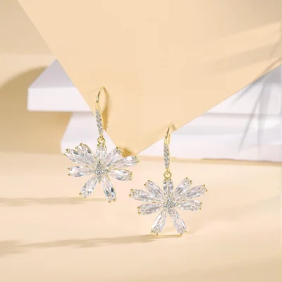 Flower and Teardrop Drop Earrings by Gemsme, Flower 1-gold