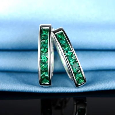 Green Stone Hoop Earrings by Gemsme