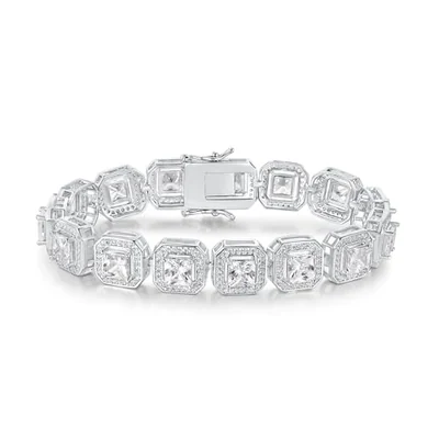 Tennis Bracelet in Six Settings by Gemsme, Square Halo White