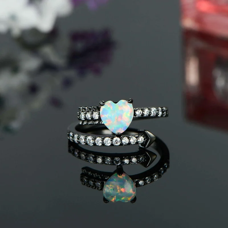 Heart Created Opal Adjustable Ring by Gemsme