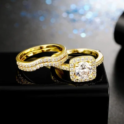 Three-in-One Bridal Ring Set by Gemsme, Gold Plated