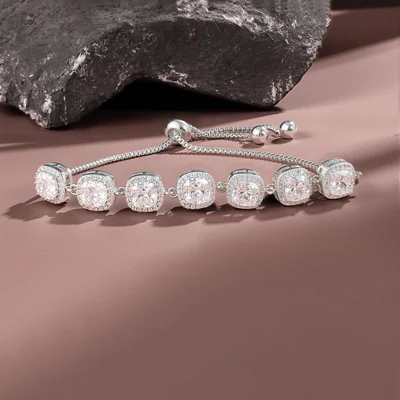Adjustable Halo Tennis Bracelet by Gemsme, Halo · 5*5mm · White