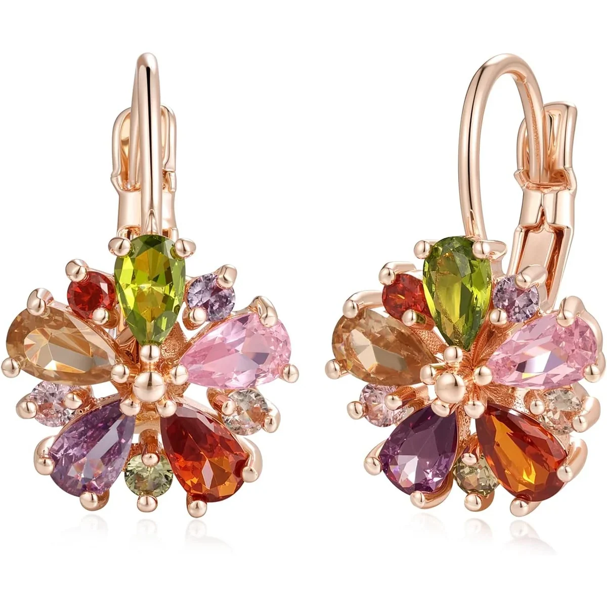 Vintage Flower Leverback Drops by Gemsme, Colorful