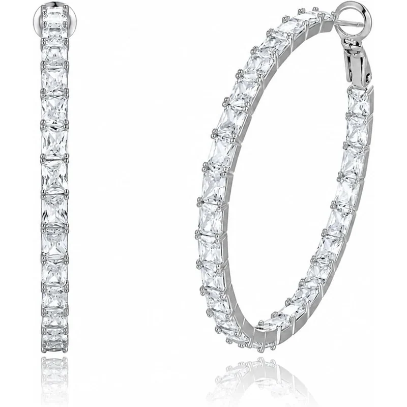 Inside-Out Baguette Hoops by Gemsme, White Gold