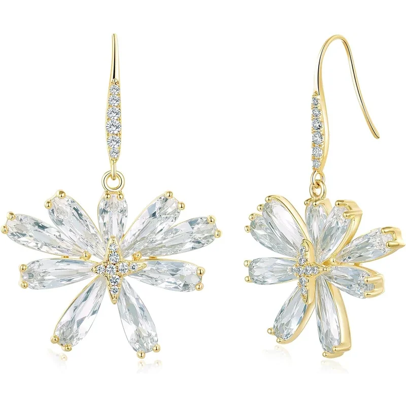 Flower and Teardrop Drop Earrings by Gemsme, Flower 1-gold