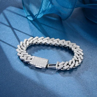 Heavy Iced Cuban Bracelet, 10 to 13mm by Gemsme, 13mm · White Gold Plated