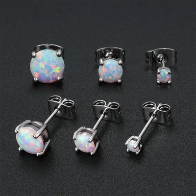 Created Opal Stud Earrings by Gemsme, White