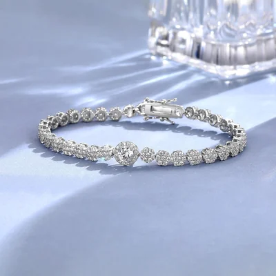 Tennis Bracelet in Six Settings by Gemsme, Petal Center Stone White