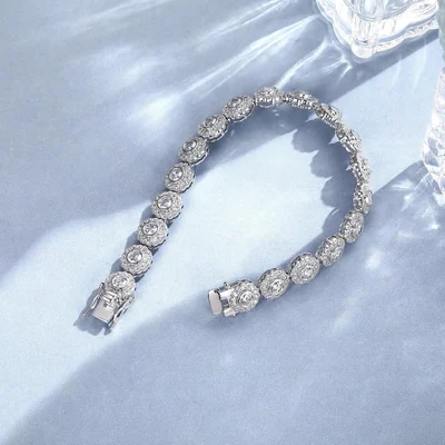 Tennis Bracelet in Six Settings by Gemsme, 1Row Halo White