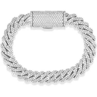 Heavy Iced Cuban Bracelet, 10 to 13mm by Gemsme, 12mm · White Gold Plated
