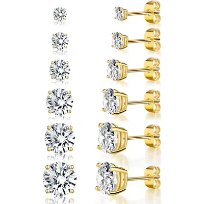 Round and Square Stud Set by Gemsme, 3-8mm Gold · Round 4 Prong