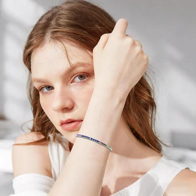Dainty Rainbow Tennis Bracelet by Gemsme, 18K White Gold · Princess Cut (4-prong) · 2.0mm