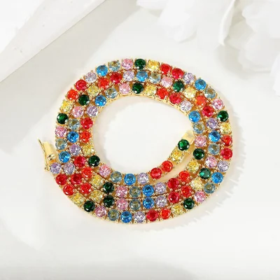 Colorful Tennis Necklace by Gemsme, 4mm Yellow Gold