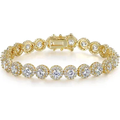 Halo Tennis Bracelet, One Row by Gemsme, 5mm Yellow Gold