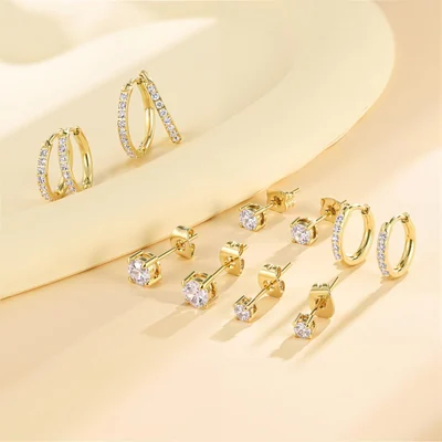 Huggie Hoop Set, Three Pairs by Gemsme, Gold (hoops 8/10/12mm studs 3/4/5mm)