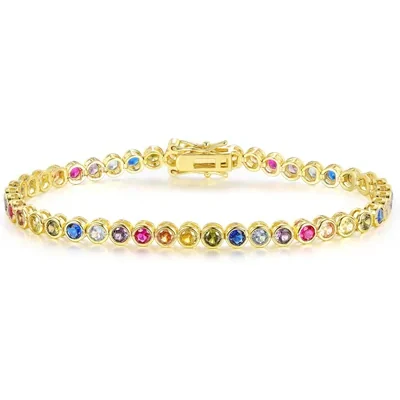 3mm Bezel Rainbow Tennis Bracelet by Gemsme, Gold Plated