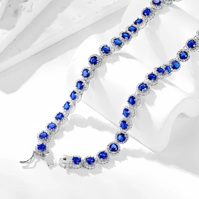 5mm Halo Tennis Necklace by Gemsme, White Gold · Blue