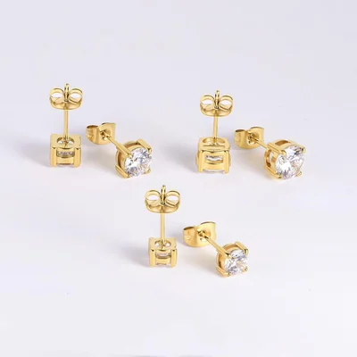 Huggie and Stud Set, Six Pairs by Gemsme, Gold (hoops 8/10/12mm studs 3/4/5mm)