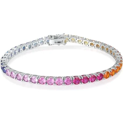 Colorful 3mm and 4mm Tennis Bracelet by Gemsme, 4.0mm · White Gold Plated